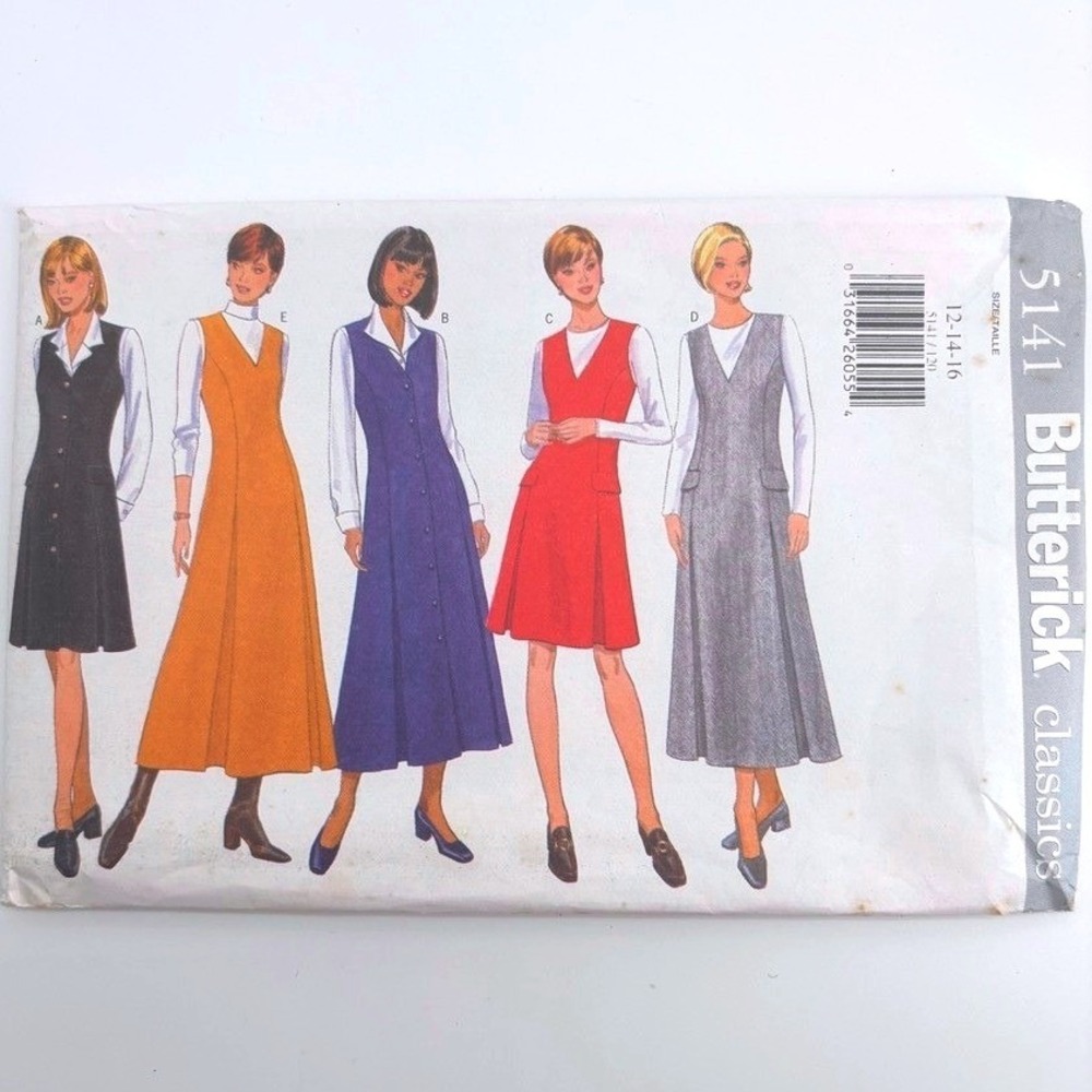 Butterick 5141 90s Revival Classic Jumper Pinafore Sz10 Dark Academia Minimalist